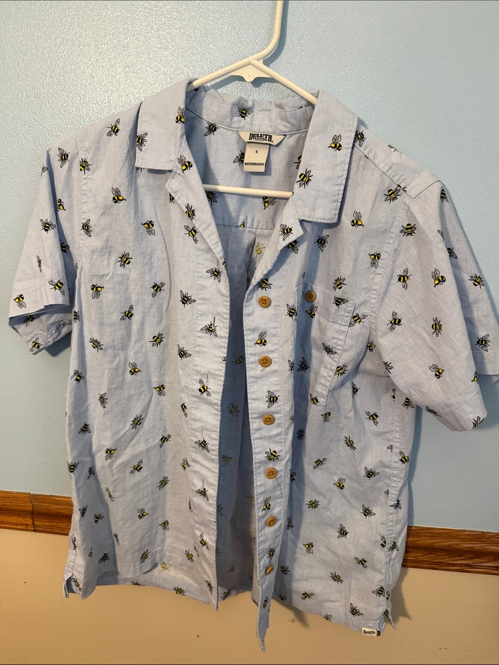 Duluth Trading Co Artisan Hemp Camp Shirt Light Blue Bee Design Women’s Small